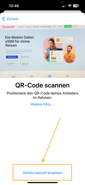 eSIM manuell aktivieren auf iPhone 15 Plus – Anleitung – BuddySIM