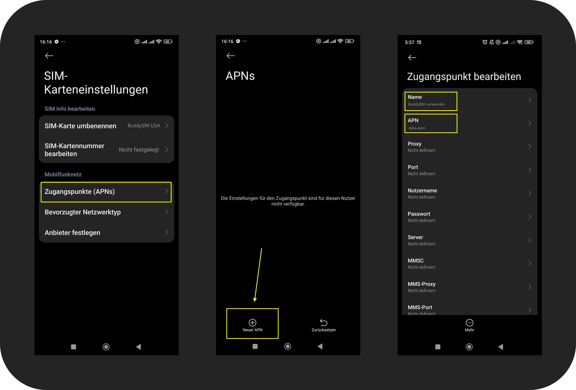 Xiaomi APN data.esim manuell eintragen – Redmi Note 13 Pro+ – BuddySIM